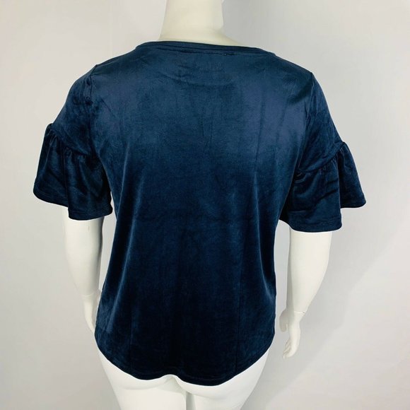 New Loft Womans Top Velvet Bell Sleeve Blue - Picture 8 of 8